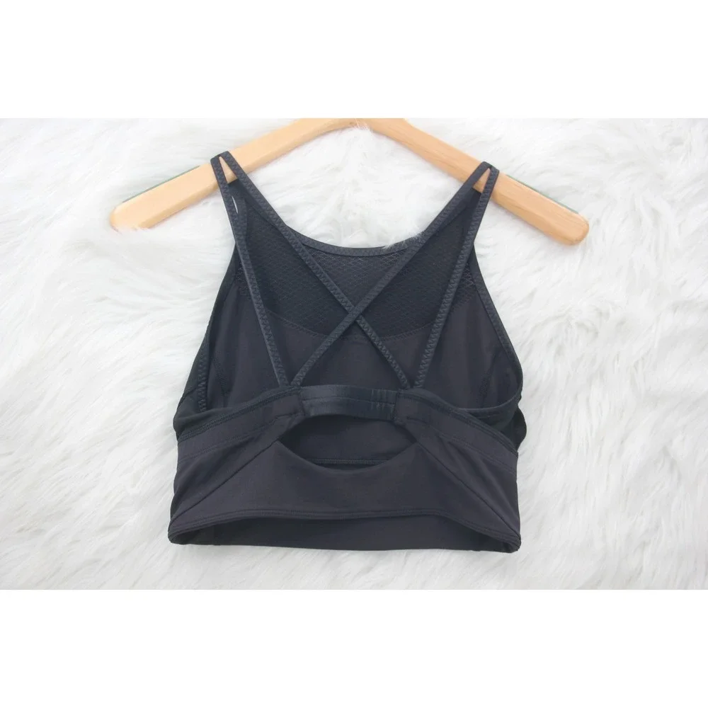 Lululemon Athletica Clip-In Long Line Pilates Black Mesh Crossback Sports Bra 6